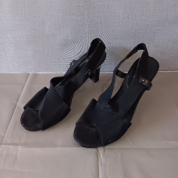 A2 AEROSOLES Women's Heels Strappy Open Toe 3" Pumps Shoes Size 11 Black Stretch - Picture 2 of 10